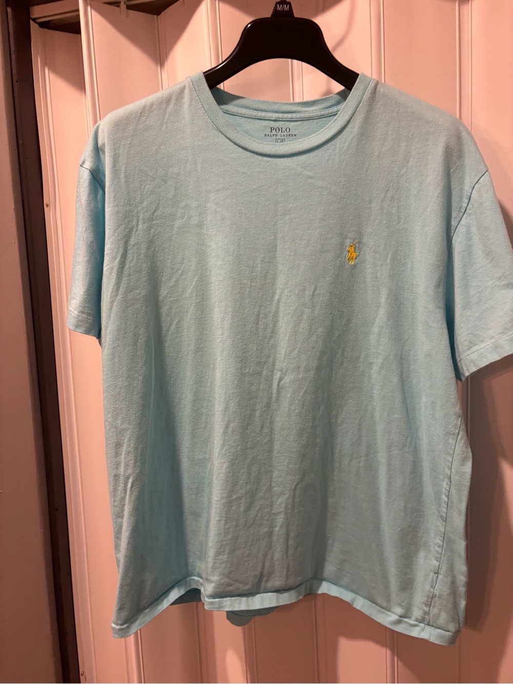 Polo by Ralph Lauren Light Aqua Crew Neck Tee with Yellow Pony Size Large